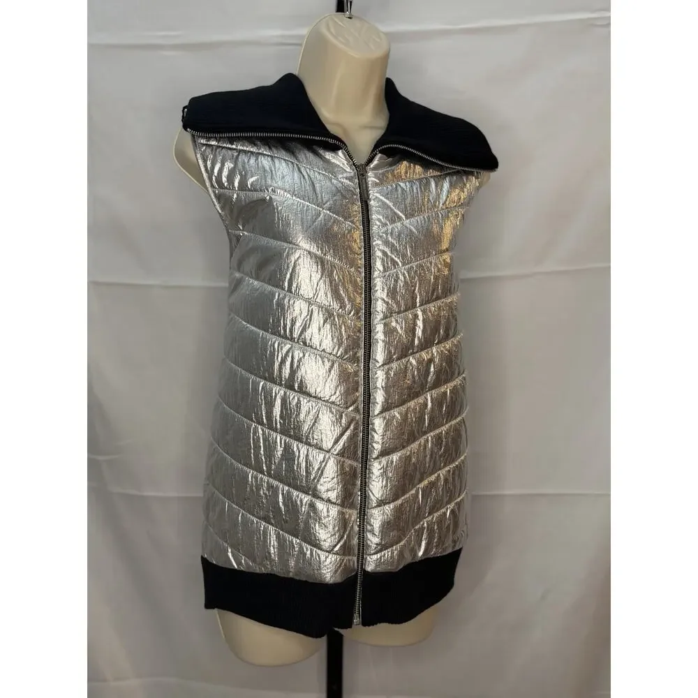Michael Kors Puffer Vest Sweater Black Silver Foil Metallic Size XL NWT